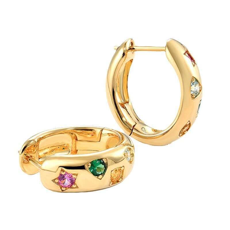 DH collections Ins - style Colorful Cubic Zirconia Ear Hoops. These luxurious polygon - shaped ear cuffs feature a unique U - shaped and geometric des