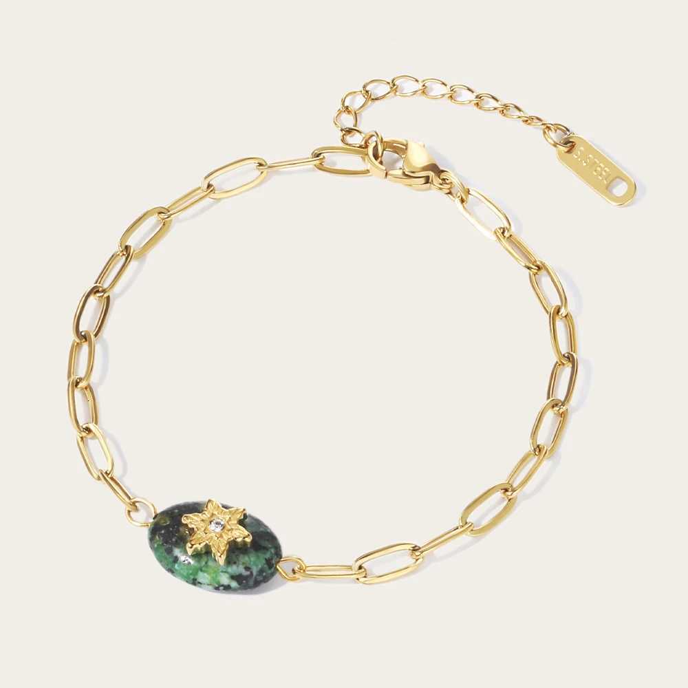 YACHAN 18K Gold PVD Plated Stainless Steel Chain Bracelets for Women Charm African Turquoise Natural Stone Trendy Jewelry Gift W250904