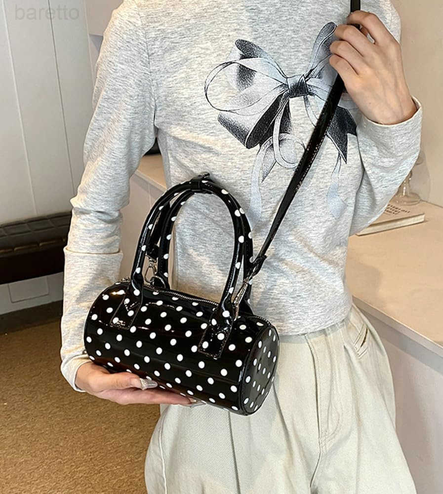 Polka Dot Crossbody Bags for Women Round Boston Bag Glossy Purses for Women Satchel Handbag Cute Mini Bucket Bag 2025 Trendy M250904
