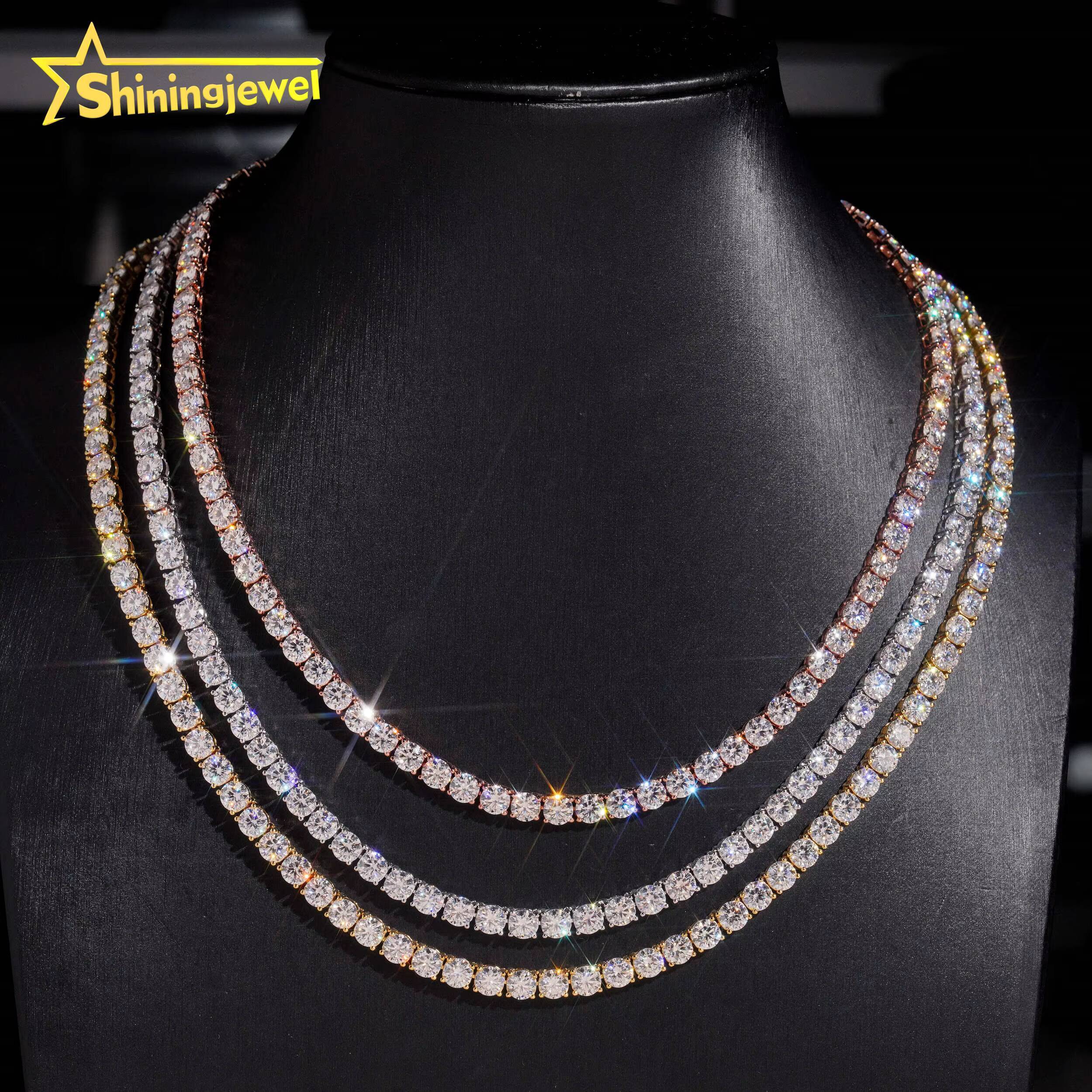 USA Warehouse Iced Out Diamond Bracelet Hip Hop Men 4mm D VVS Moissanite Jewelry 925 Silver Gold Tennis Chain Necklace