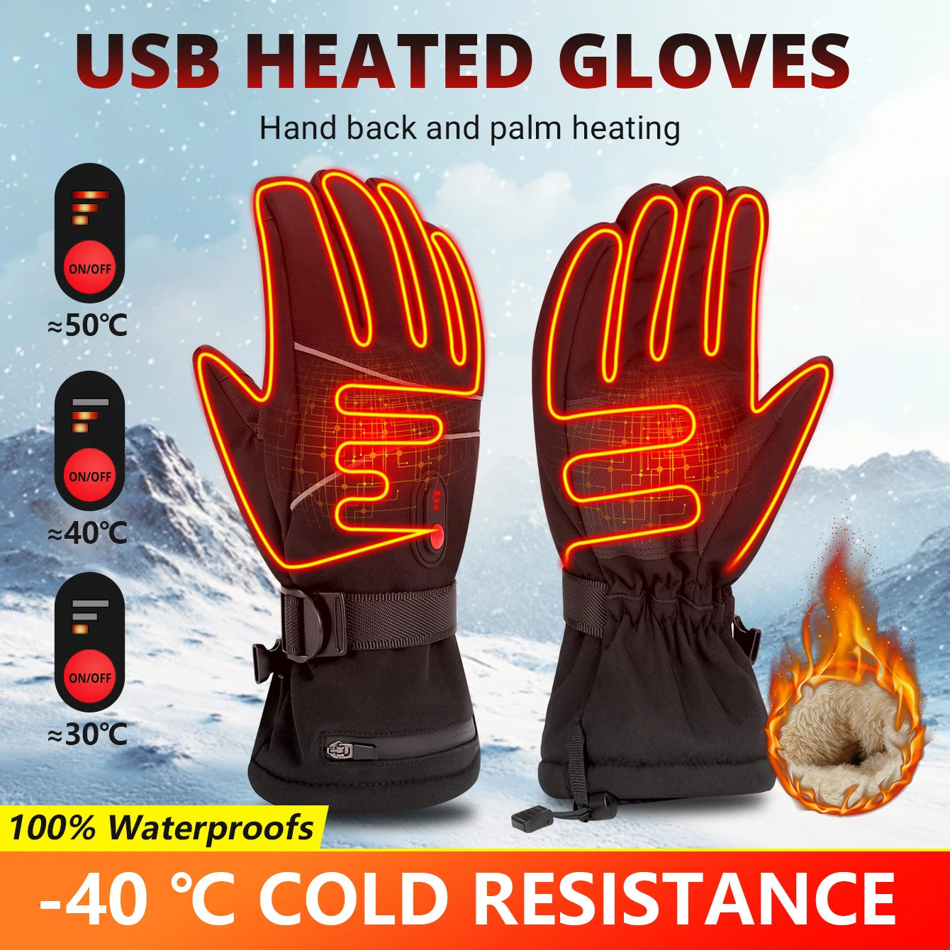 Rechargeable Electric Ski Heated Gloves Winter Warm Heated Gloves Windproof Touchscreen Thermal Gloves for Motorcycle Cycling 250903