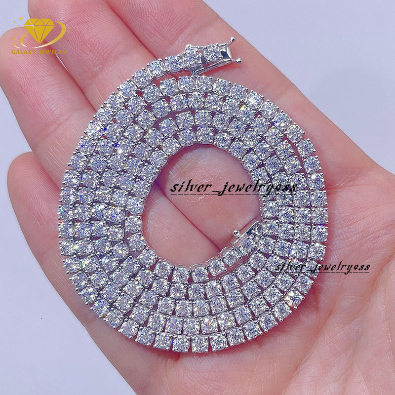 Most Popular Hiphop Silver 925 14k 18k Gold Plated Moissanite Diamond Necklace 2mm to 6mm Wide Iced Out Tennis Chain Moissanite
