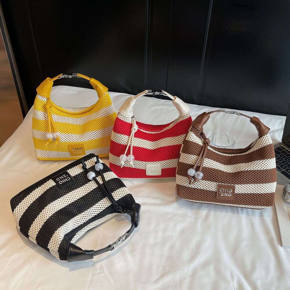 DHEssentials 2025 Trendy Dumpling Bag, Striped Knitted Crossbody, Multicolor Summer Purse