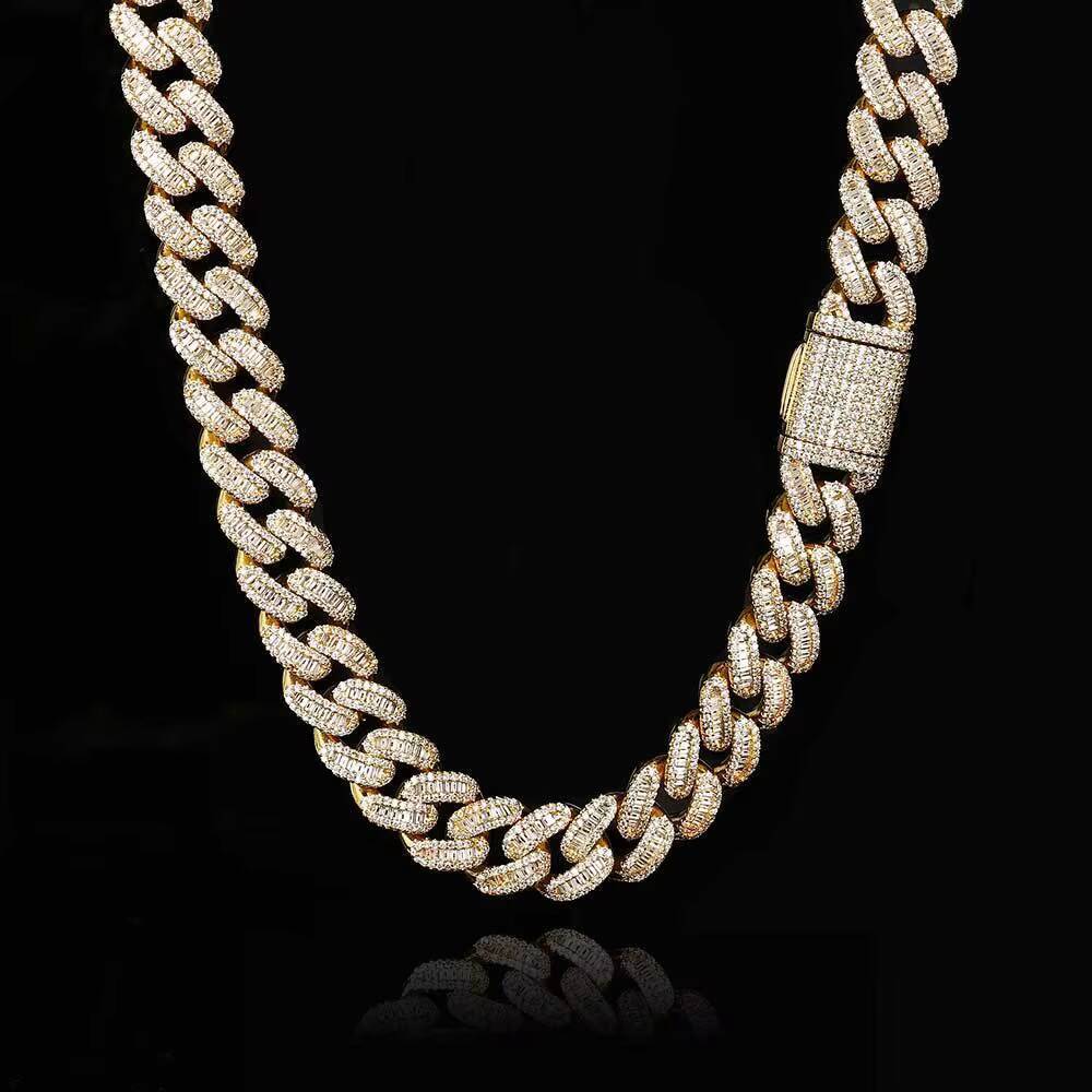 Chain Necklace High Quality Luxury Gold Plated Brass Necklace Fashion Hip Hop Rapper Moissanite Necklace