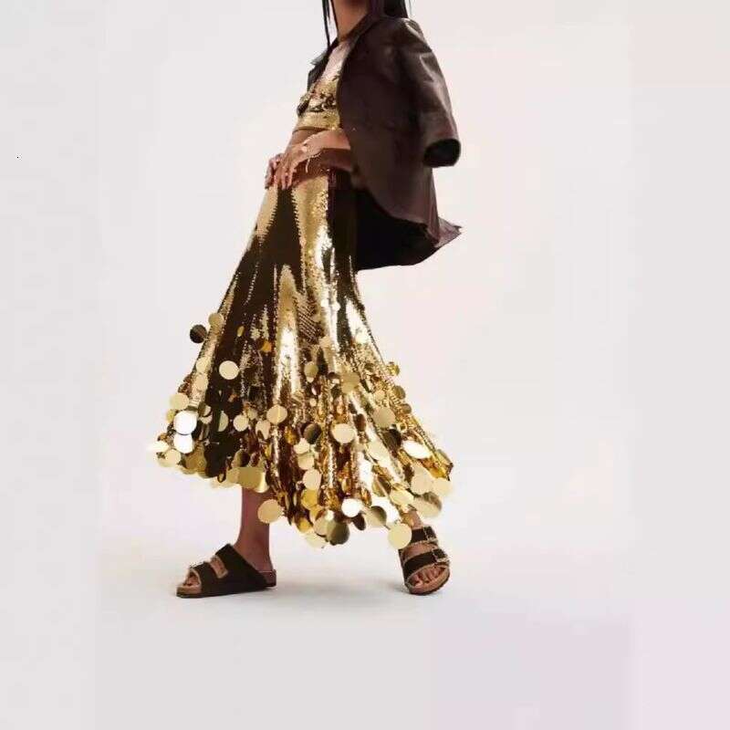 Women's Clothing Spring New Party Fashion Size Heavy Industry Large Sequins Beads Skirt C289