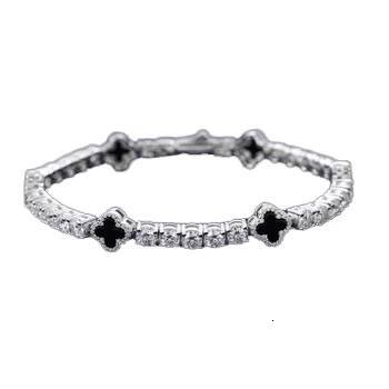 Fashion S925 Silver Tennis Bracelet 345mm Mossanite Natural Black Agate Onyx Clover Tennis Chain Gold Sterling Silver Jewelry