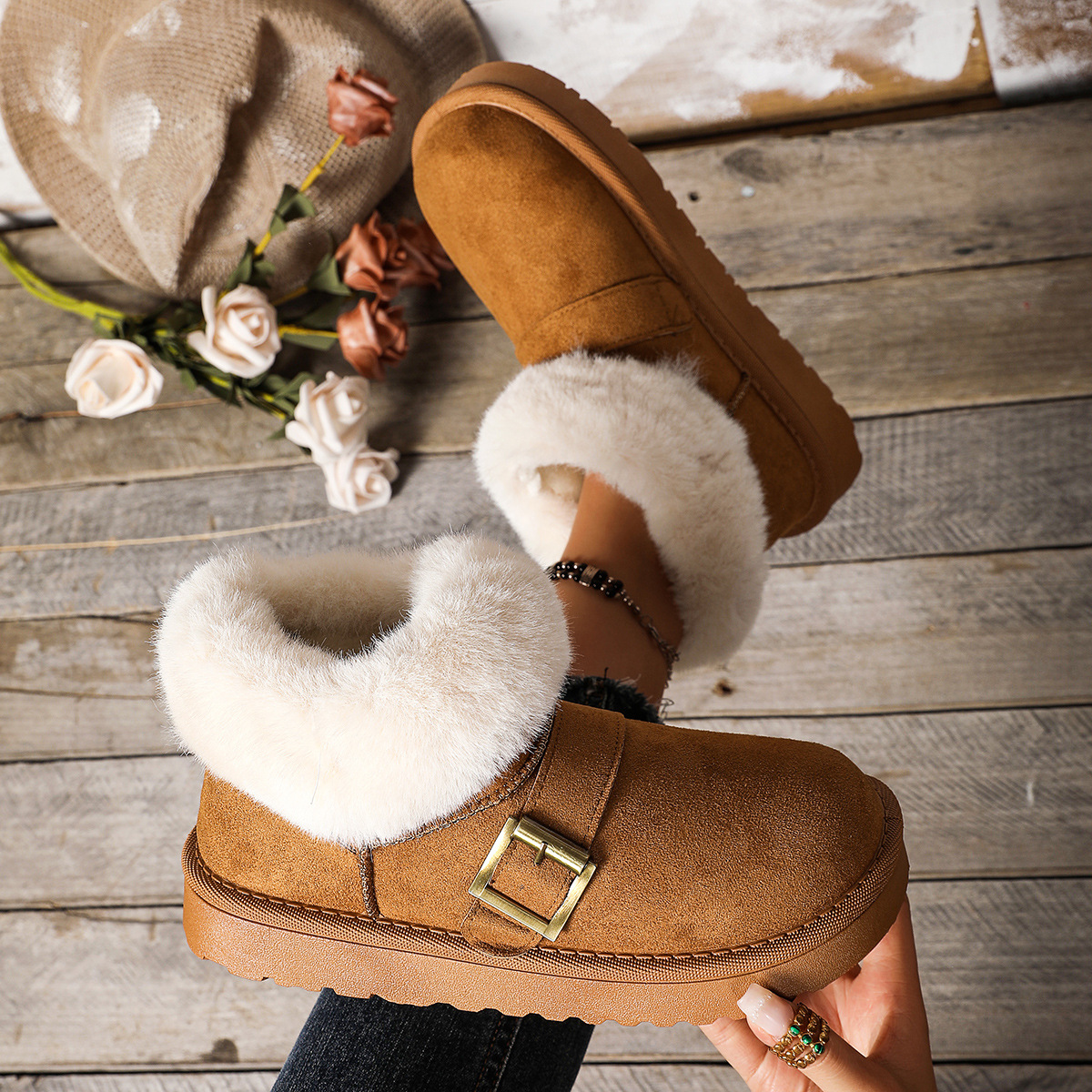 Free shipping designer Boots Cotton shoes women winter new style with plush warm retro slippers snow boots comfortable fit Thick base
