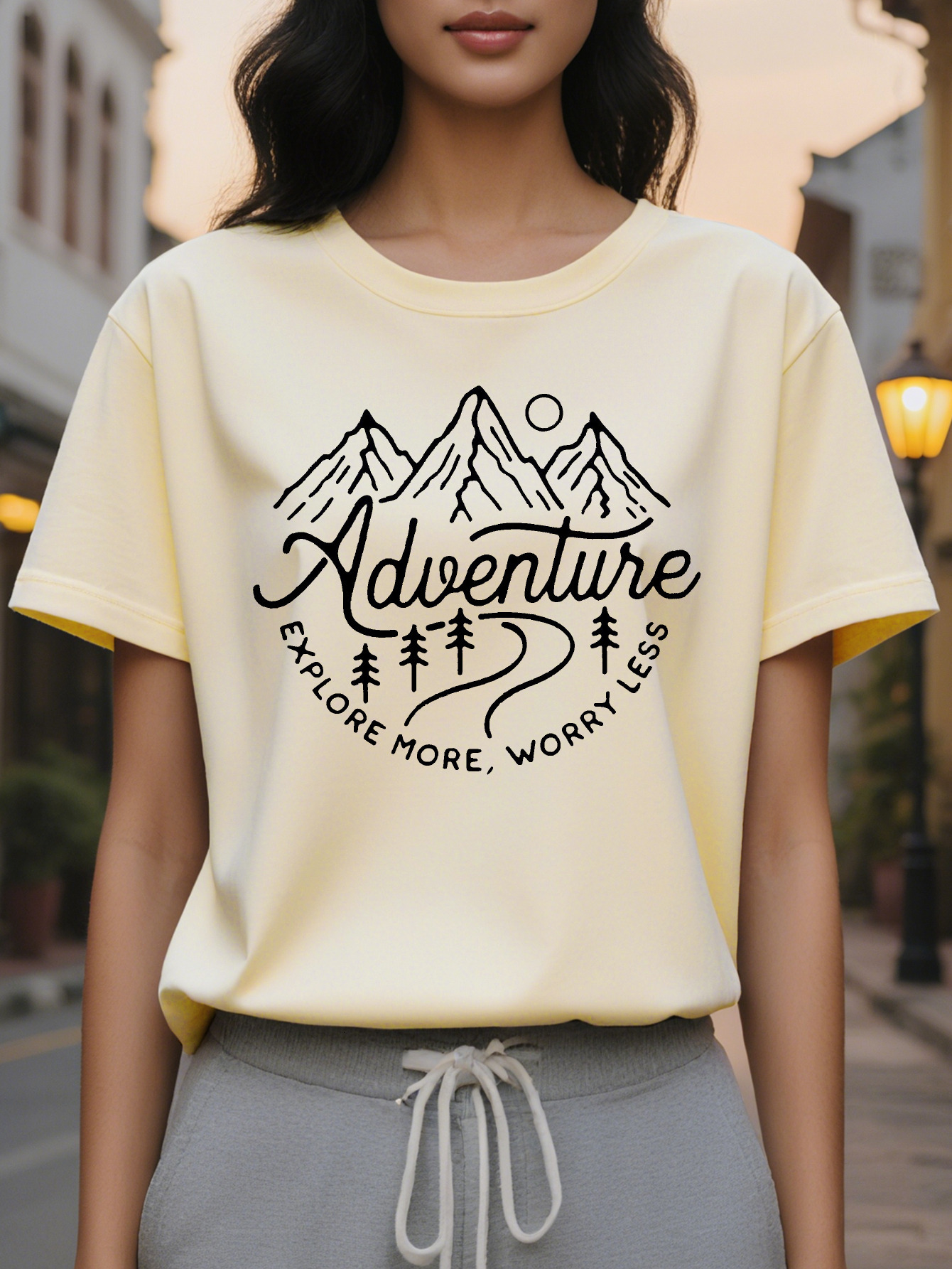 Large XL Women S Adventure Themed Explore More Worry Less Mountain Design Casual Round Neck T-Shirt Soft Cotton Plus Size