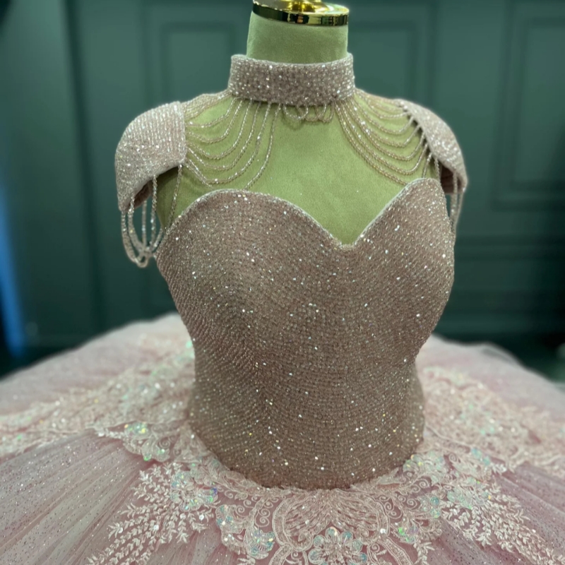 Pink Shiny Princess Off the Shoulder Sweet 16 Dress Quinceanera Dresses Applique Lace Beads Tiered Tull Party Birthday Vestidos 15 De Anos