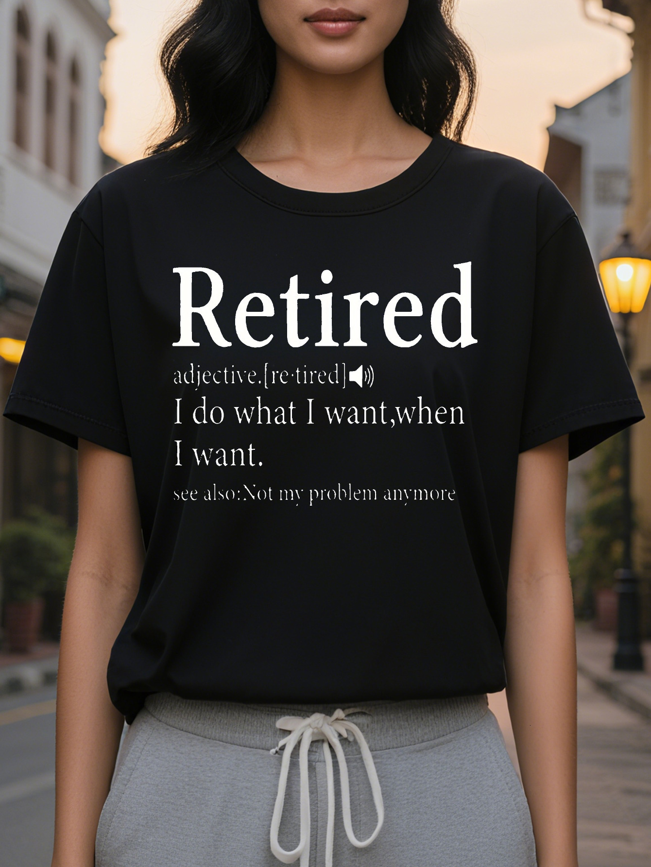 Large XL Retired Print Crew Neck T-shirt Casual Short Sleeve Top for Spring Summer Women's Clothing Plus Size