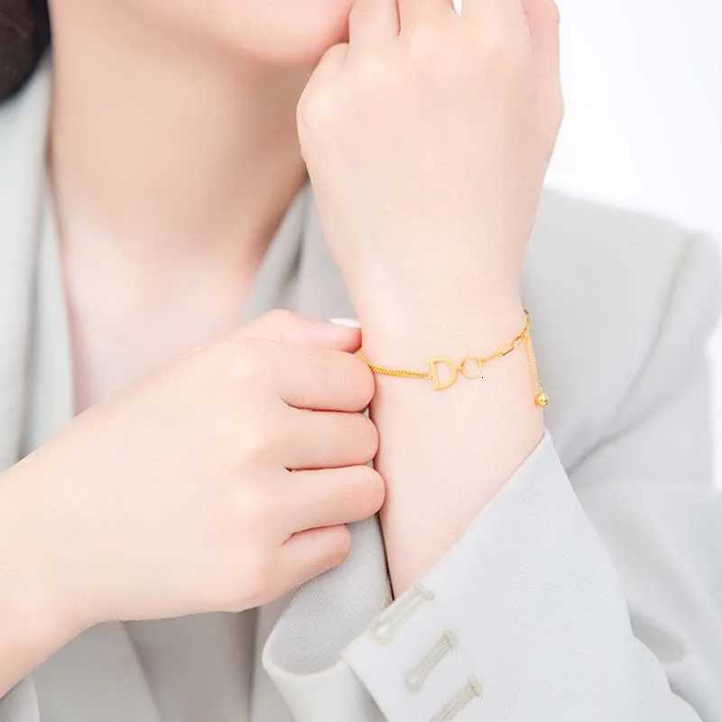 Luxury 24K 9999 Pure Gold real gold Simple Design Letter D Women Bracelet W250904