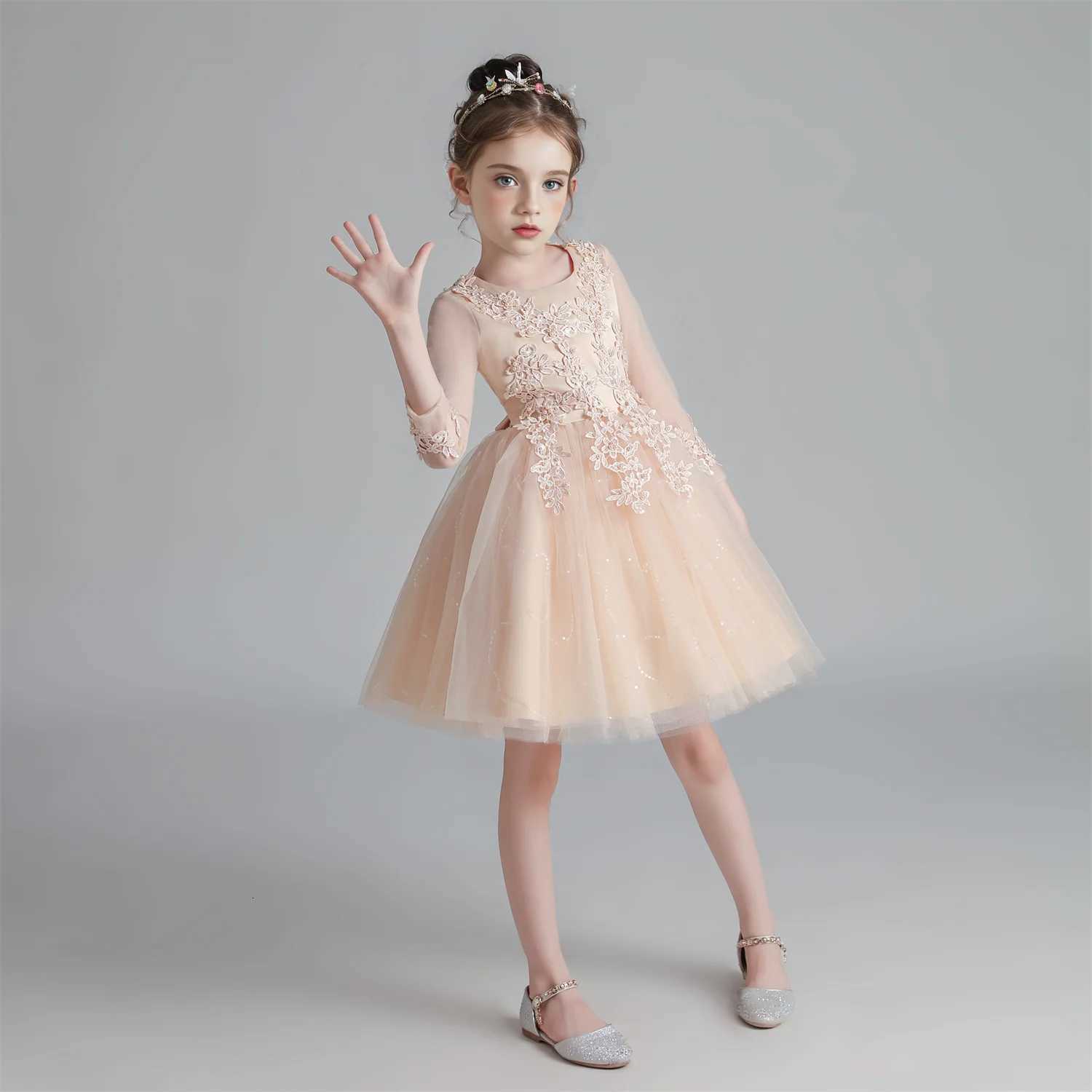 Kids Dresses For Girls Flower Lace Tulle Dress Wedding 3-10 Years Girl Ceremony Party Birthday Gown Children Casual Clothing Z250904