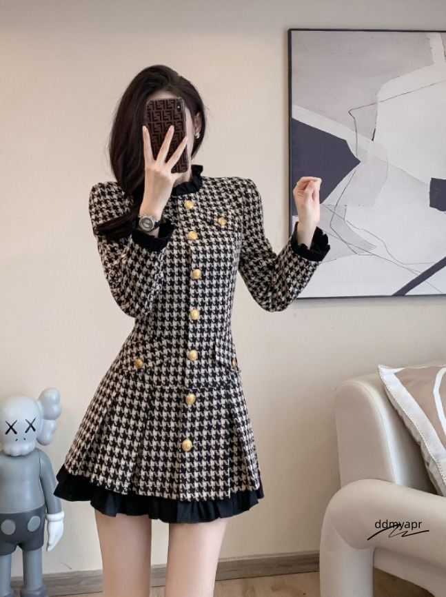French Elegant Ddmyday Tweed Style Waist Suitable For Petite Womens Weight Loss Dress Autumn/Winter 241010 Ddmyday Ddmyday Ddmyday Ddmyday