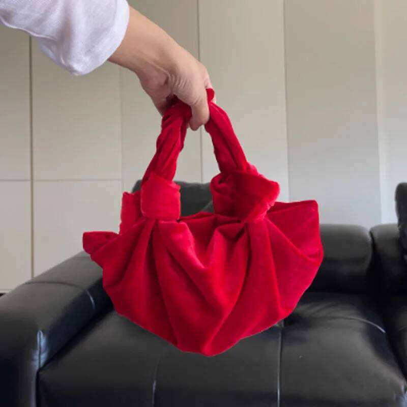 Vintage Veet Multi-Color Dumpling Autumn And Winter Knotted Handbag Fashion Women Small Tote Bag