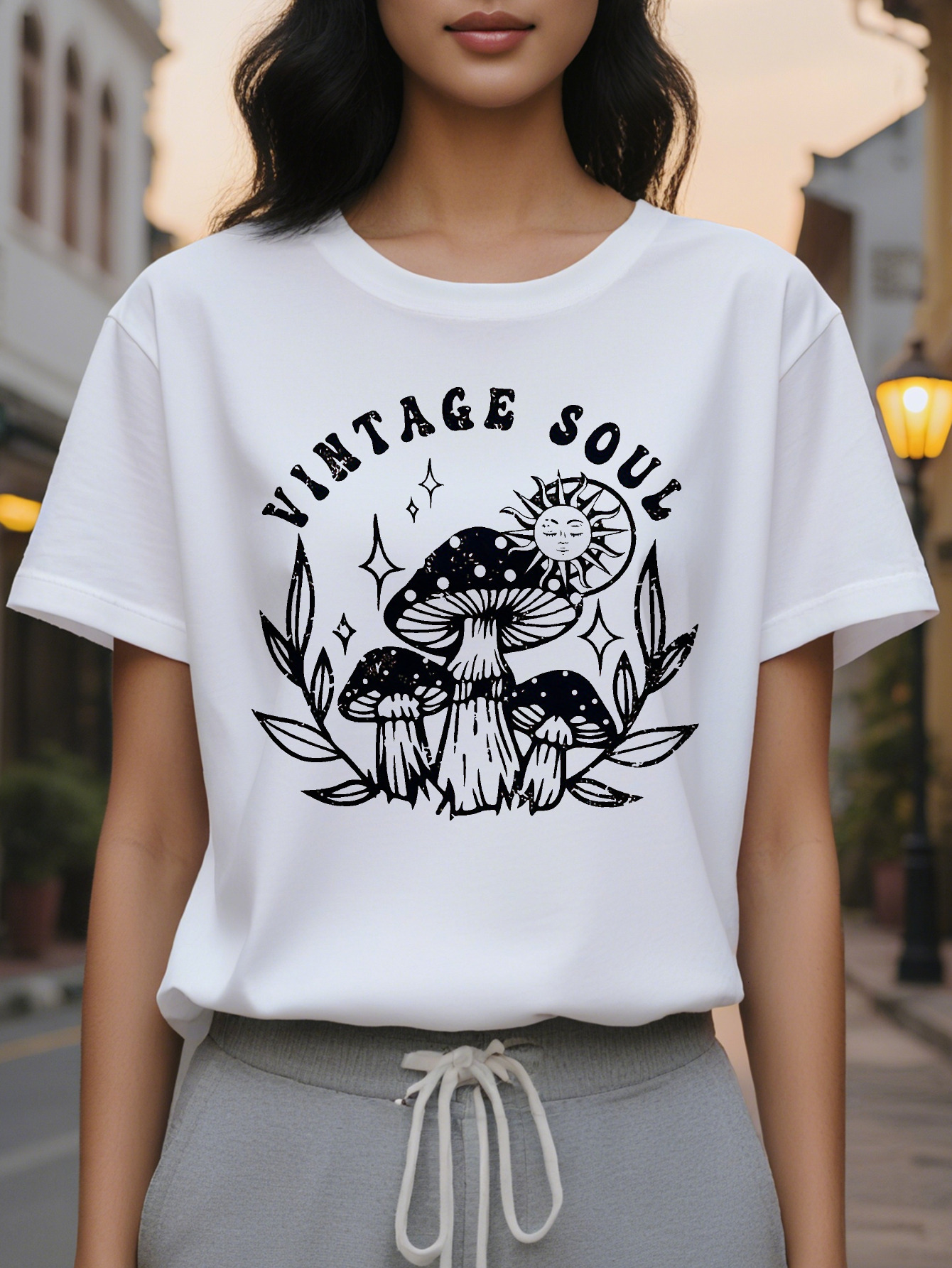 Large XL Yellow Retro Soul Mushroom Graphic Sleeveless Tank Top Casual Comfortable Cotton Washable Women's Fashion Plus Size