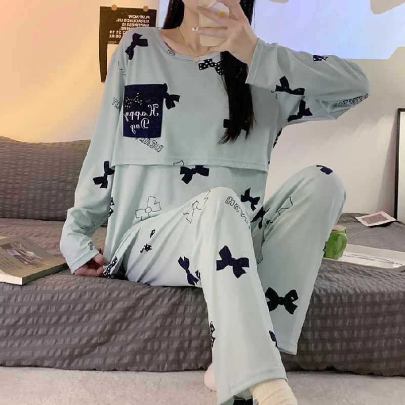 Monthly Clothing 2Piece Spring And Autumn Maternity Pajamas Summer Breastfeeding Suit Homewear 250904