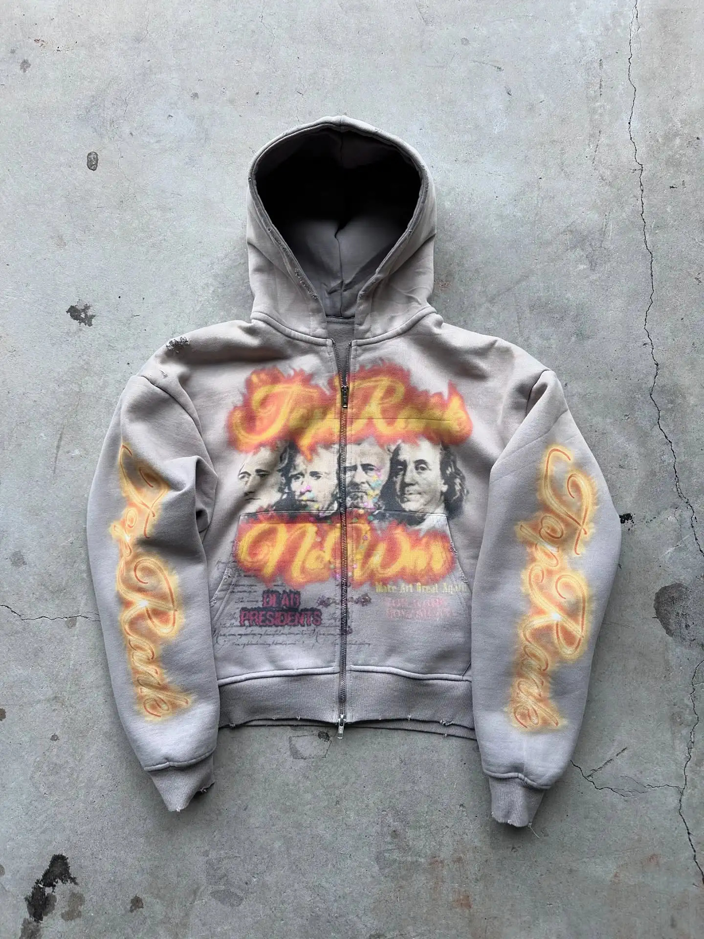 Y2K Gray Zip Hoodie Top Rank President Print Sweater Men Women Fashion Vintage Classic Hip Hop Streetwear Clothing Loose Jacket 250815