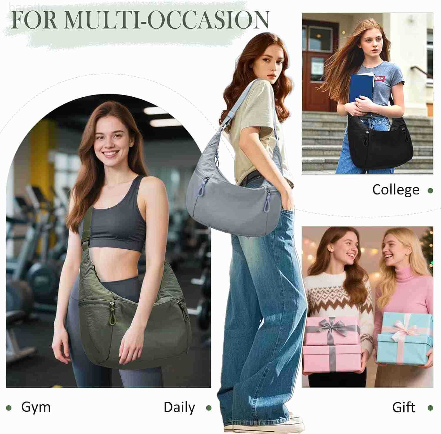 Crossbody Crescent Bag for Women Casual Lightweight Nylon Medium Slouchy Hobo Bag Purses for TravelGymWorkCollege M250903