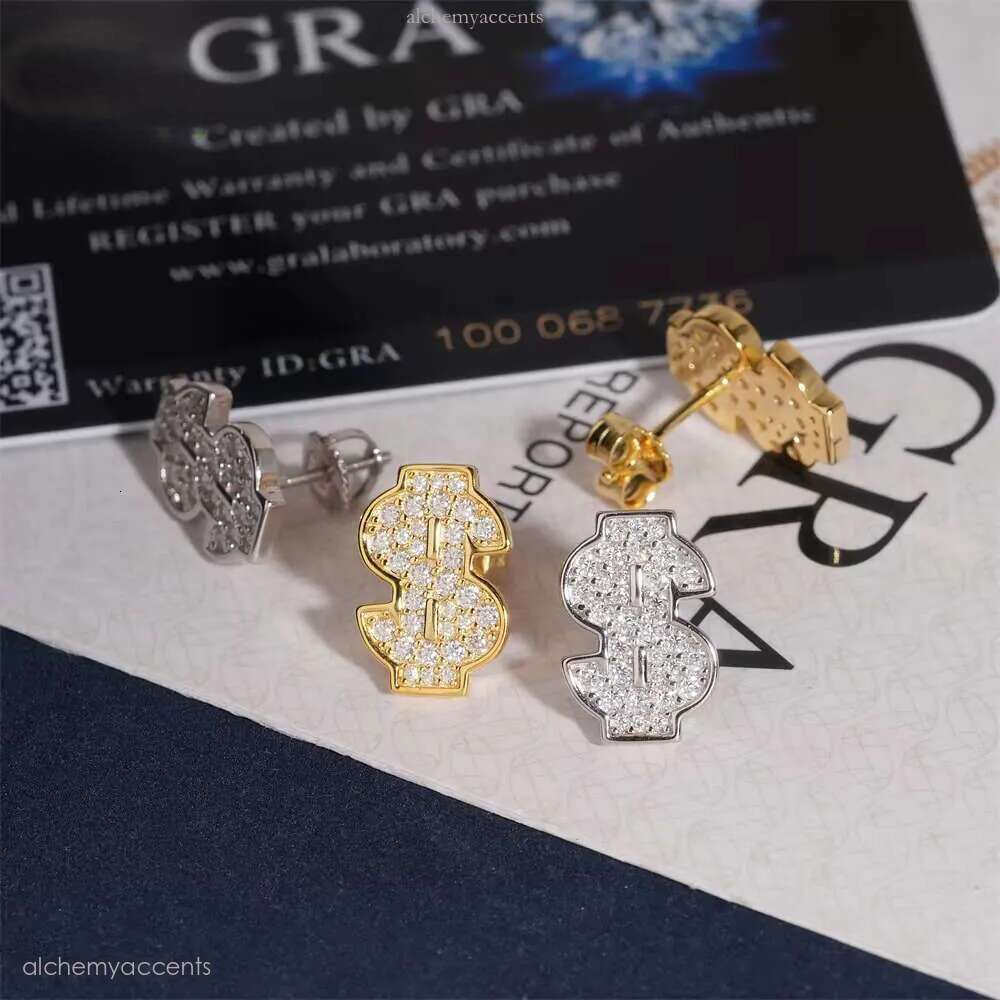 Pass Dia Tester Ready to Ship Iced Out Hip Hop Jewelry Dollar Design Ear Studs S VVS Moissanite Stud Earring for Women