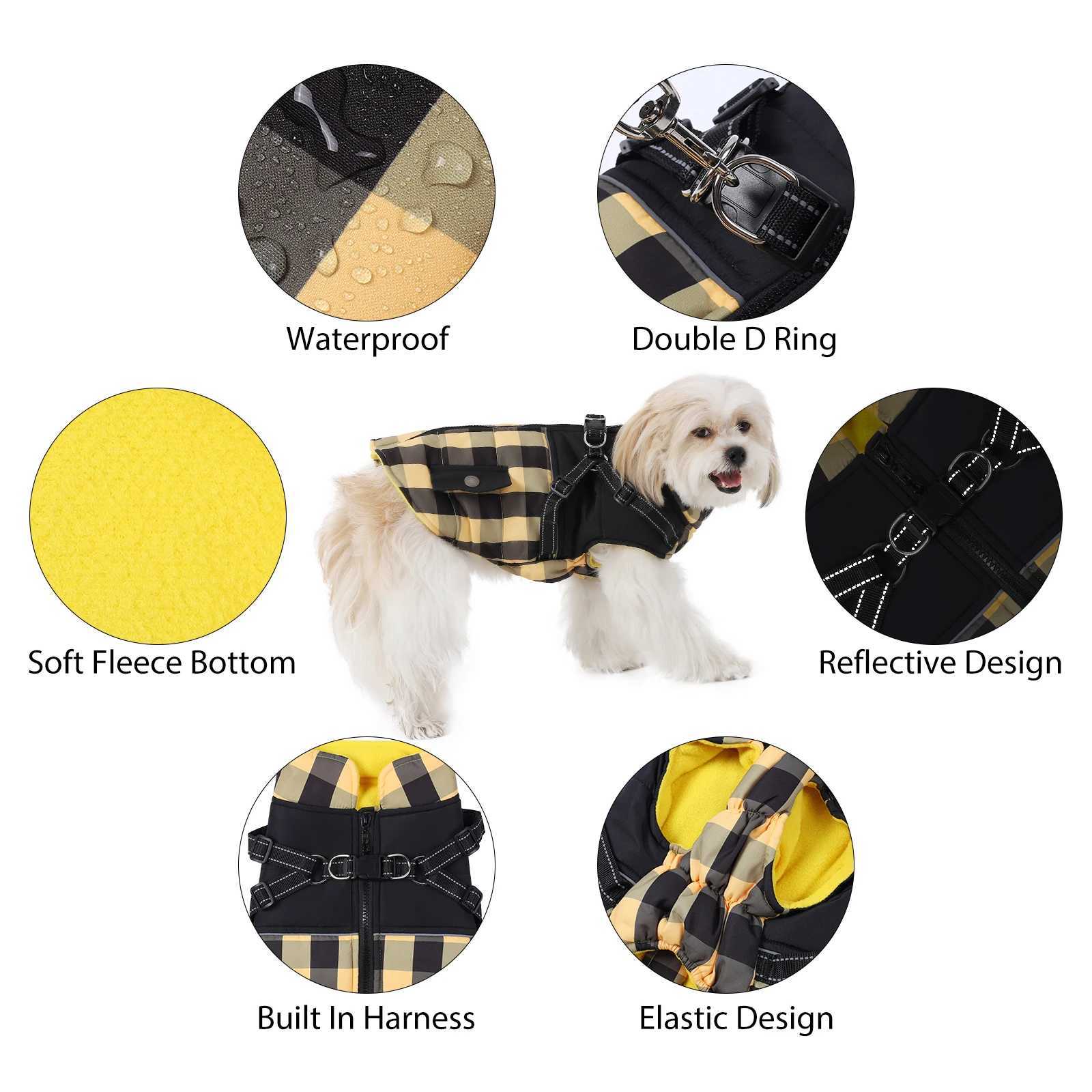 Plaid Thicken Padded Pet Dog et With Harness For Cold Weather Windproof Winter Dog et Coat For Small Medium Large Dog W250904