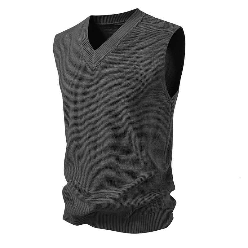 Spring Autumn Mens VNeck Knitted Vests Solid Color Sleeveless Pullovers Men Smart Casual Knit Sweater Vest Slim Fit WaistcoatXJ250904