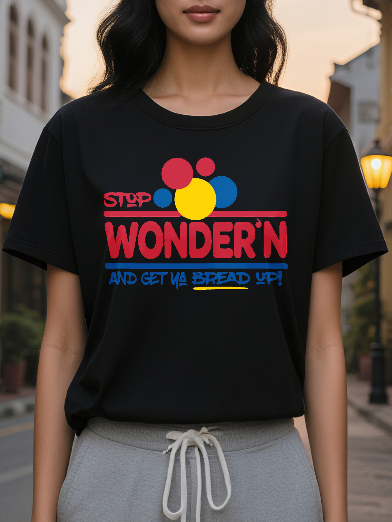 Large XL S Funny Stop Worrying and Get a Bread T-Shirt Soft Pink Crew Neck Casual Shirt Women Lightweight Everyday Top Plus Size