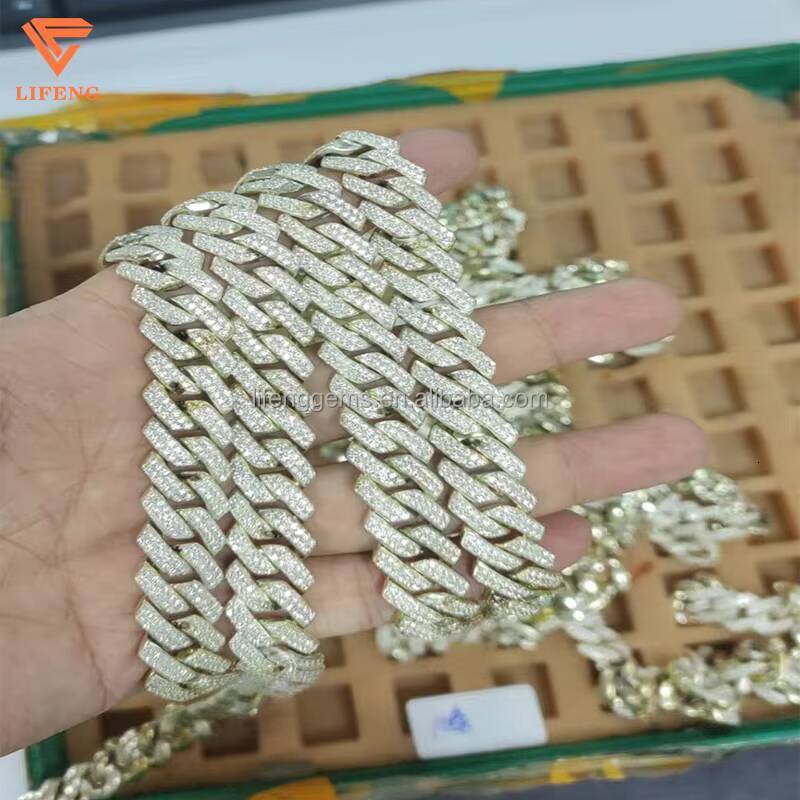 DVVVS Moissanite 20mm Cuban Link Chain 925 Sterling Silver Hip Hop Fine Jewelry Necklace Iced Out Diamond Cuban Necklace for Men