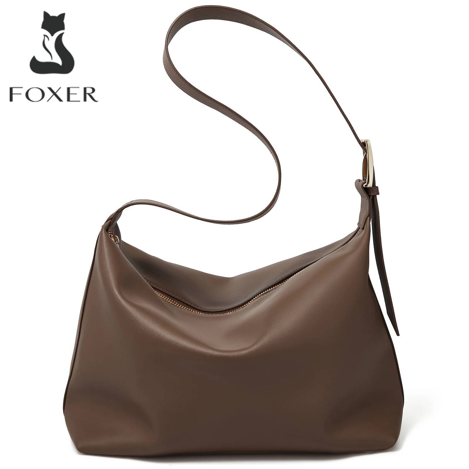 FOXER Brand Simple Women's Large Tote Split Leather 2025 Autumn Winter New Female Shoulder Hobo Bag Casual Crossbosy Purse