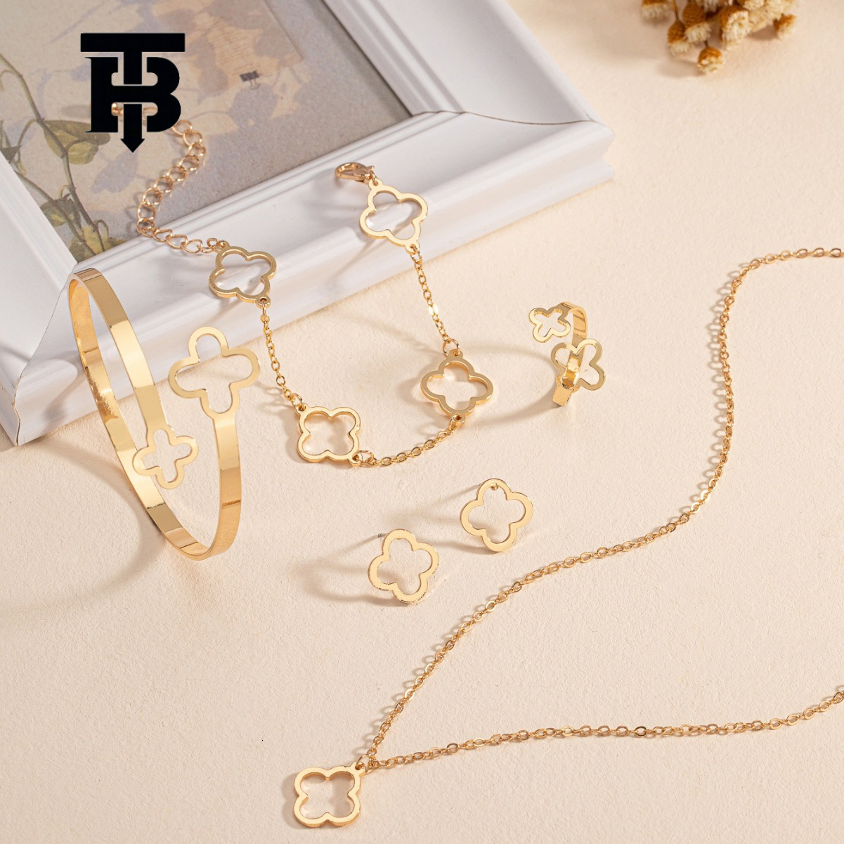 TB BHULAMTE European And American Fashion Designer Lucky Clover Necklace Bracelet Earrings Ring Set Luxurious And Simple Women's Handmade Jewelry