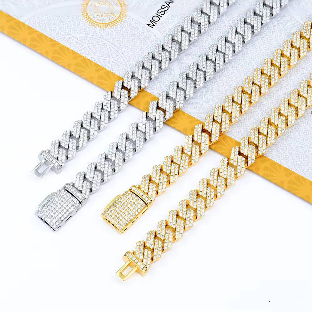 Wholesale Jewelry Hip Hop Style 10mm Iced Out Gold Plated Silver 925 Vvs Diamond Moissanite Cuban Link Chain