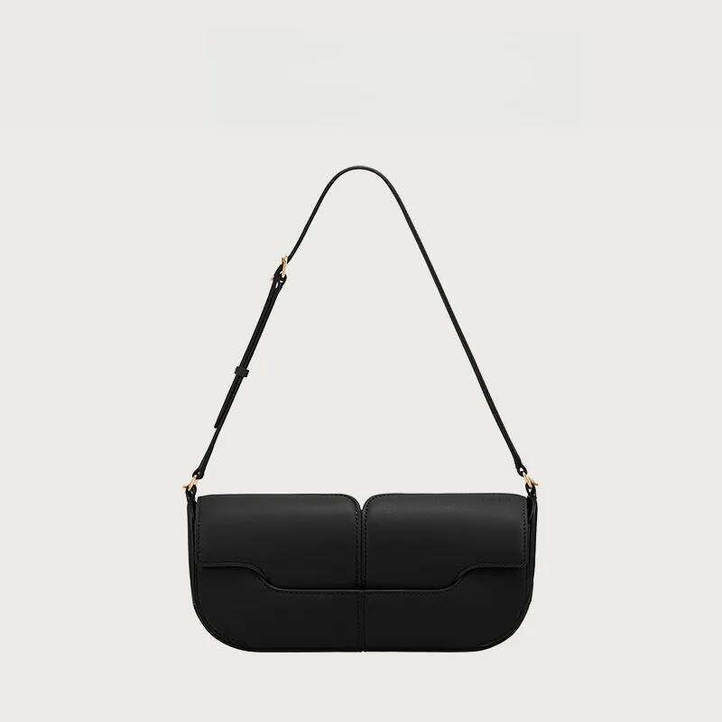 Fashionable One Shoulder Underarm Cowhide Commuting Handbag, Casual and Simple French Stick Bag