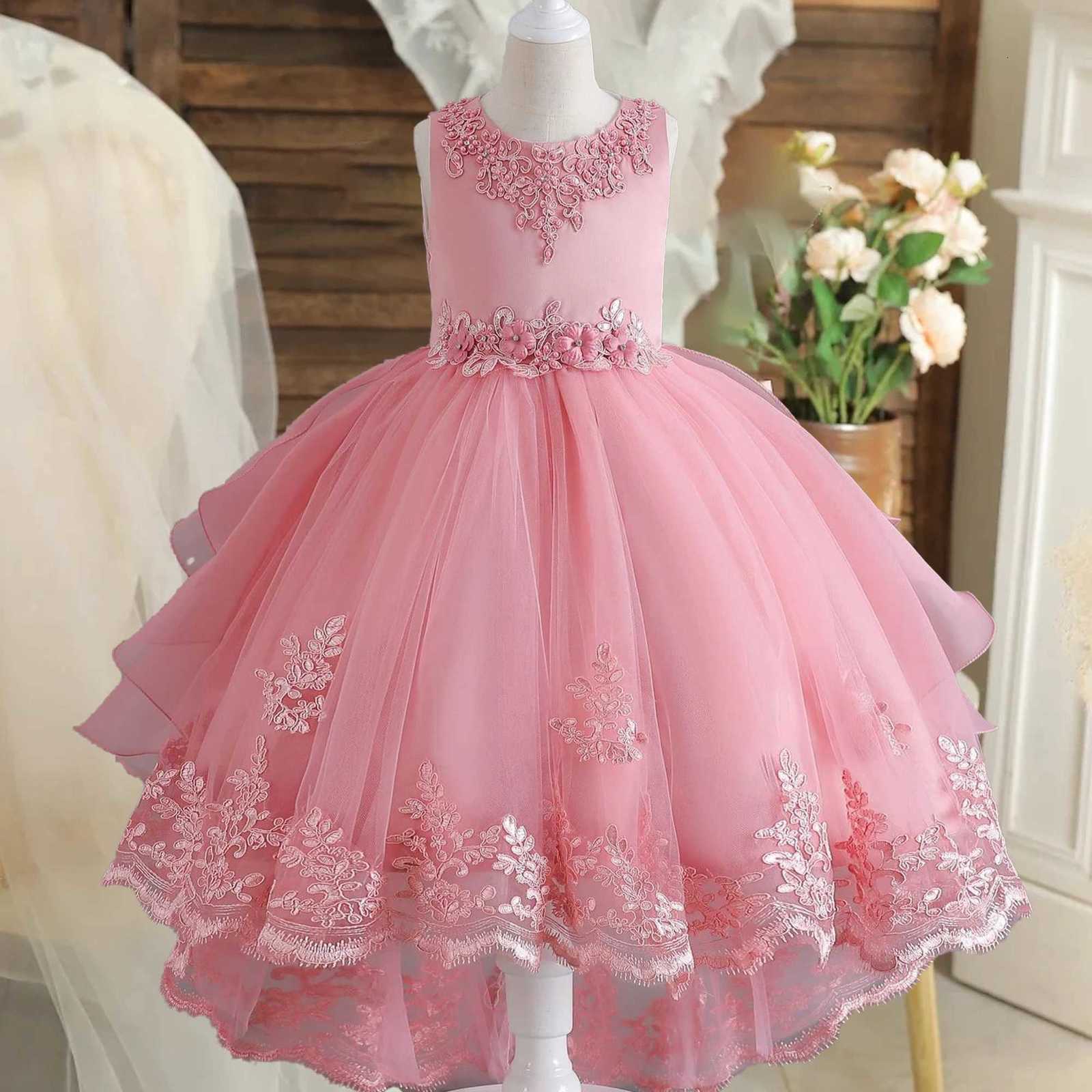 Elegant Flower Bridesmaids Party Girl Dress Summer Tulle Wedding Pageant Princess Prom Dress Girls First Communion Birthday Gown Z250904