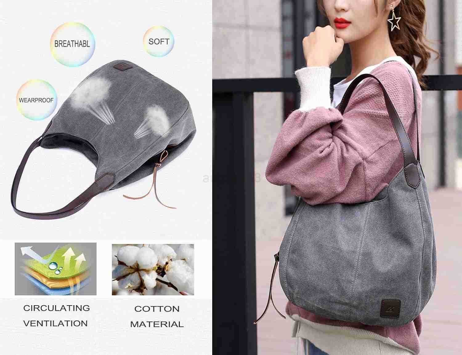 Womens Multipocket Shoulder Bag Fashion Cotton Canvas Handbag Tote Purse M250904