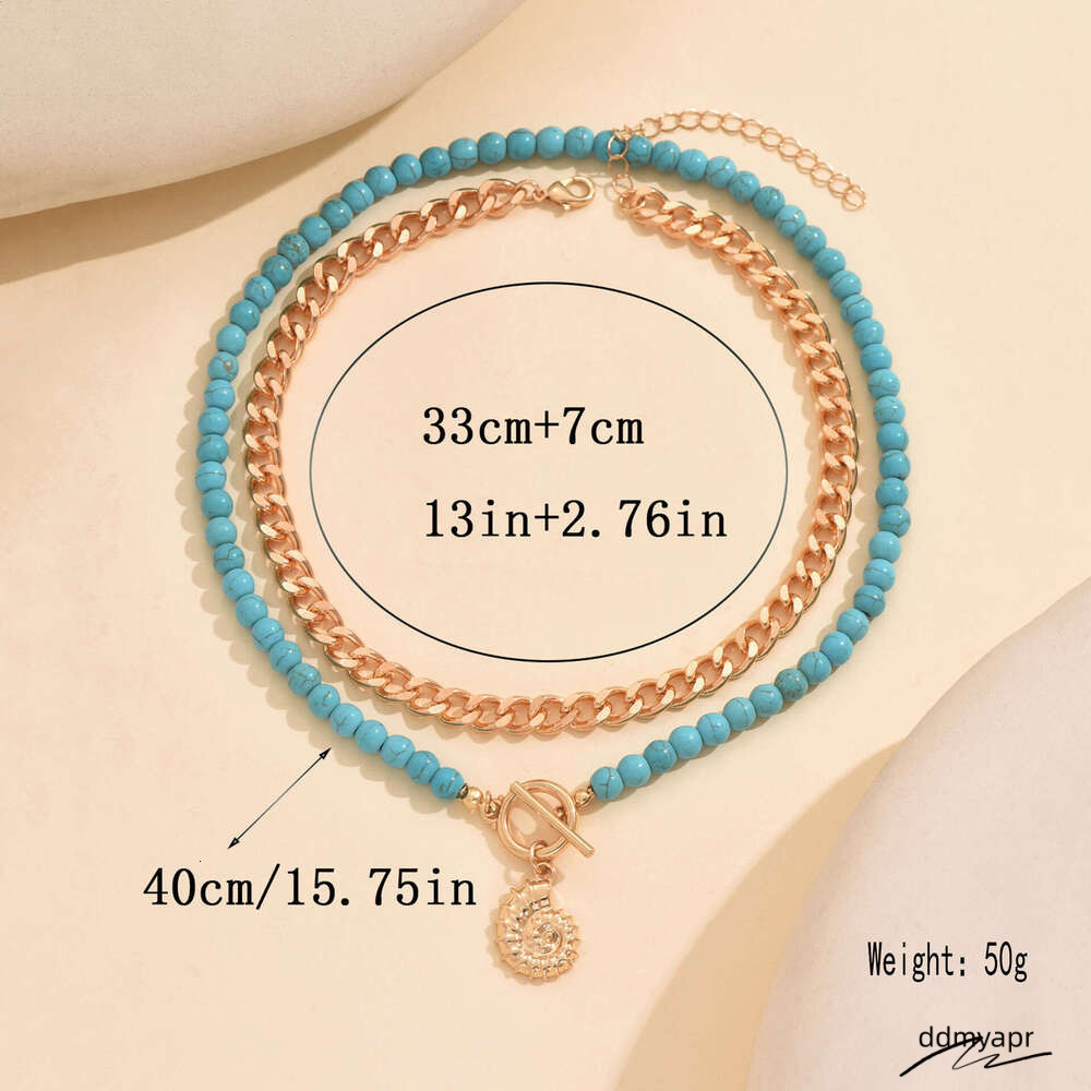 Fashion Jewelry - Beaded Green Turquoise Seashell Pendant Necklace, Ocean-Style Collar Necklace For Ddmyday Women Ddmyday