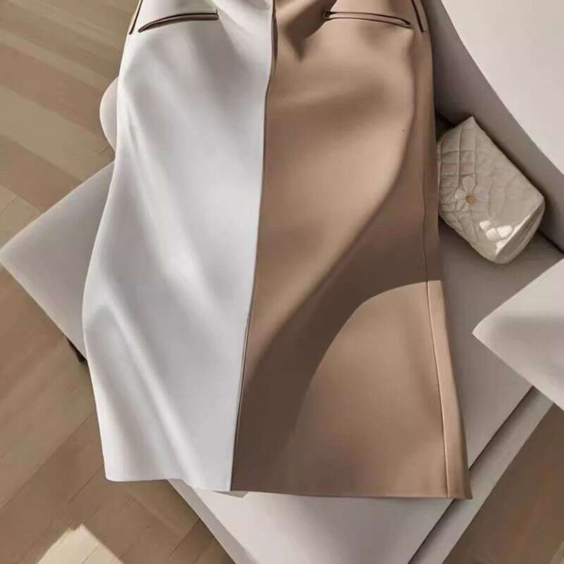 Women's Clothing Popular Chic Unique Drape Beautiful High Waist Slim Straight Small Contrast Color Skirt For Women Early Autumn