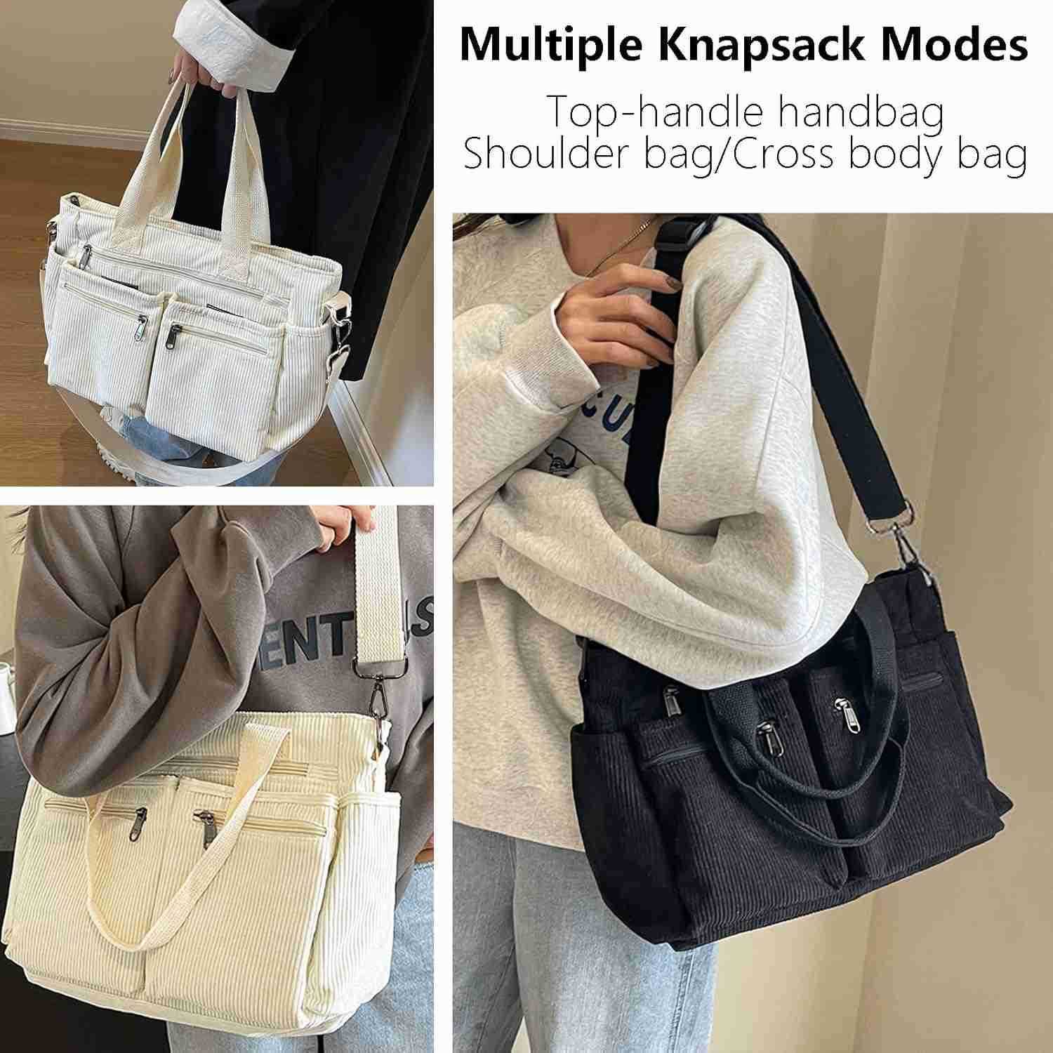 Womens Casual Corduroy Tote Bags with Multiple Pockets Hobo Crossbody Bag Travel Shoulder Bags Cute Purse Handbag M250904