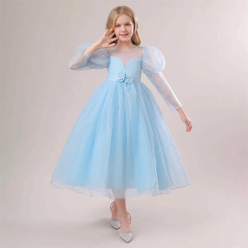 Children Solid Puff Long Sleeve Princess Dress Flower Girl Kid Evening Birthday Wedding Party Costume Carnival Halloween Clothing Z250904