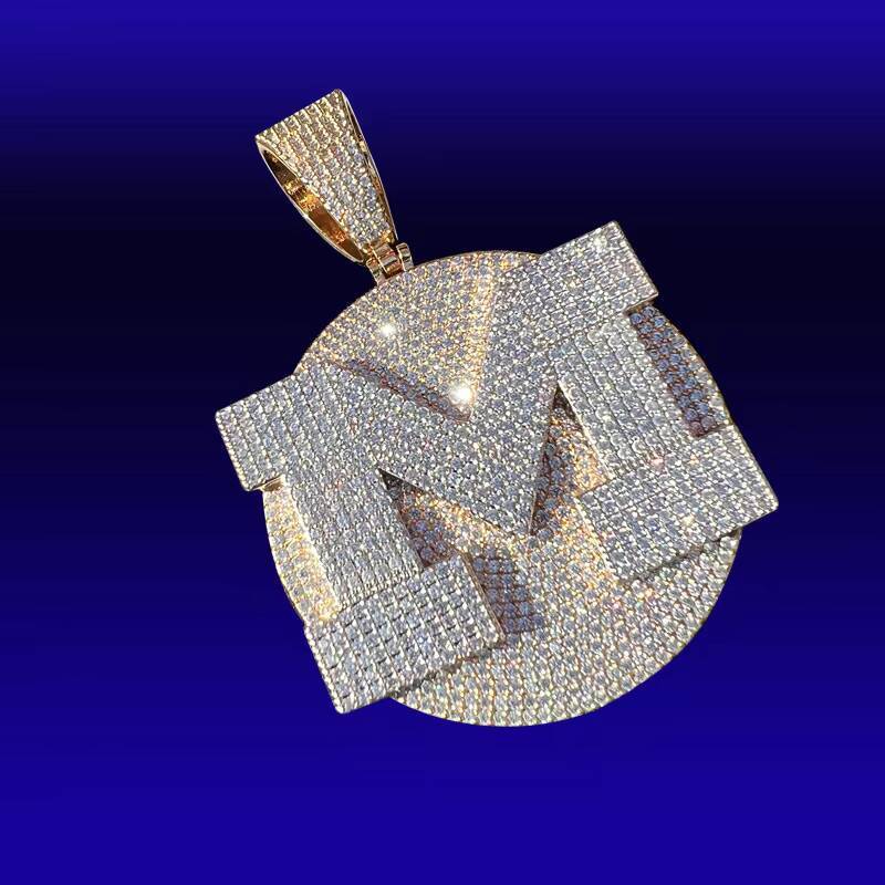 Custom Large Disc M Letter Pendant Unisex Religious Brass Jewelry With Copper Zircon Pearl Diamond Charms for Children