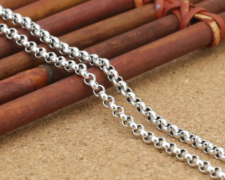 Handmade Thai 100 925 Silver Rolo Chain Pendant Necklace Vintage Style 250903