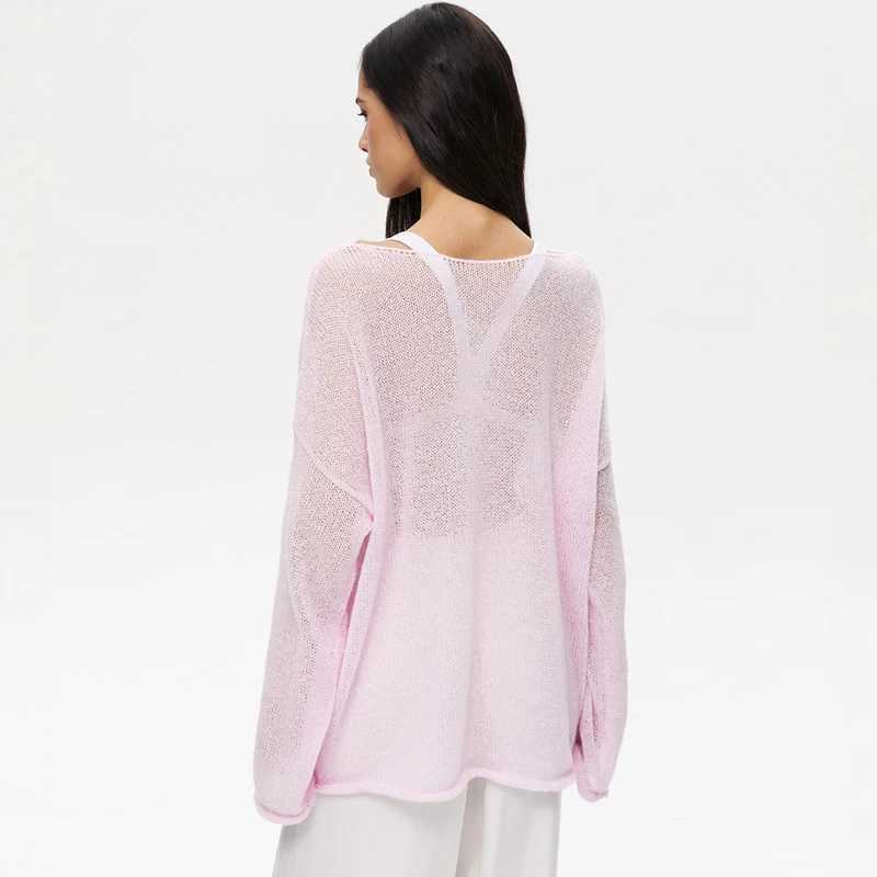 MSCSZ Red Long Sleeve Oversized Sweater Women Transparent Knitted Sweater 2025 Spring Fall Cozy Sweaters Pullover Tops M250904