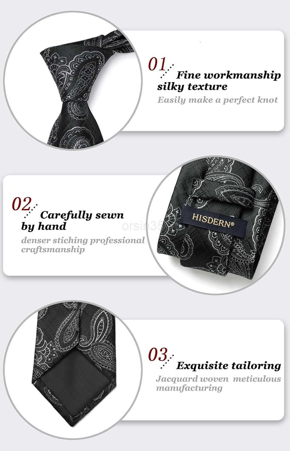 Ties for Men Classic Floral Tie and Pocket Square Elegant Silk Necktie Handkerchief Set Wedding PartyW250904