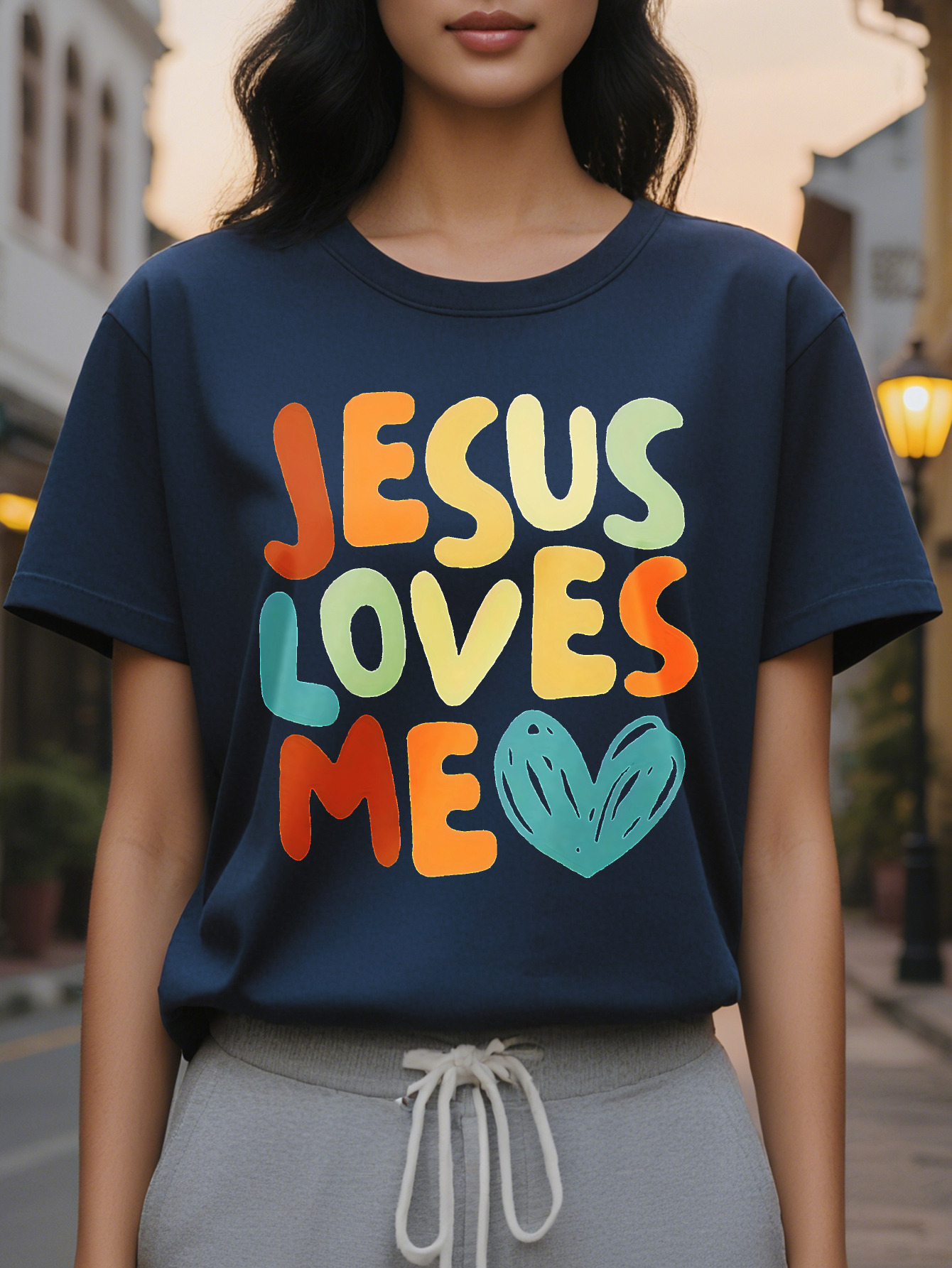 Jesus Love Me Heart Letter Short Sleeve T-Shirt Round Neck Casual Summer Spring Top Women's Clothing
