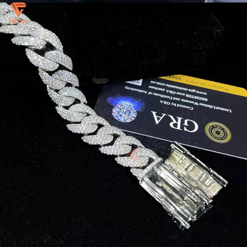 Hot Sell 16mm Hip Hop Moissanite Bracelet Men 925 Silver Moissanite Cuban Bracelet Custom Iced Out Bracelet Moissanite Jewelry