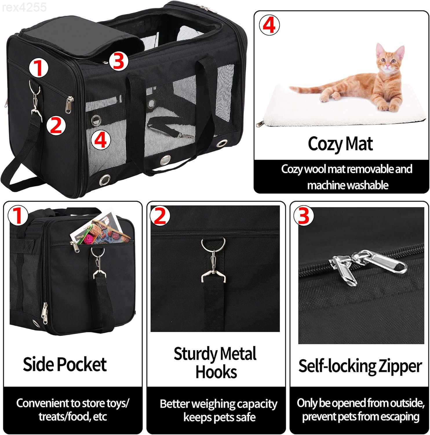 Soft Sided CatDog CarrierCollapsible Pets Travel Carriers for PetPuppy with Shoulder Strap Removable MatMesh Top Load Small DogsCats Carry Bag Up to 1