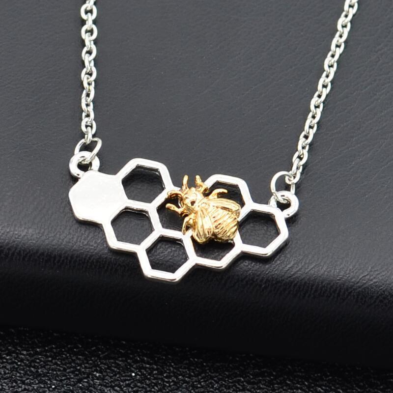 Heart-shaped Honeycomb Pendant Real Gold Little Bee Necklace Jewelry K918