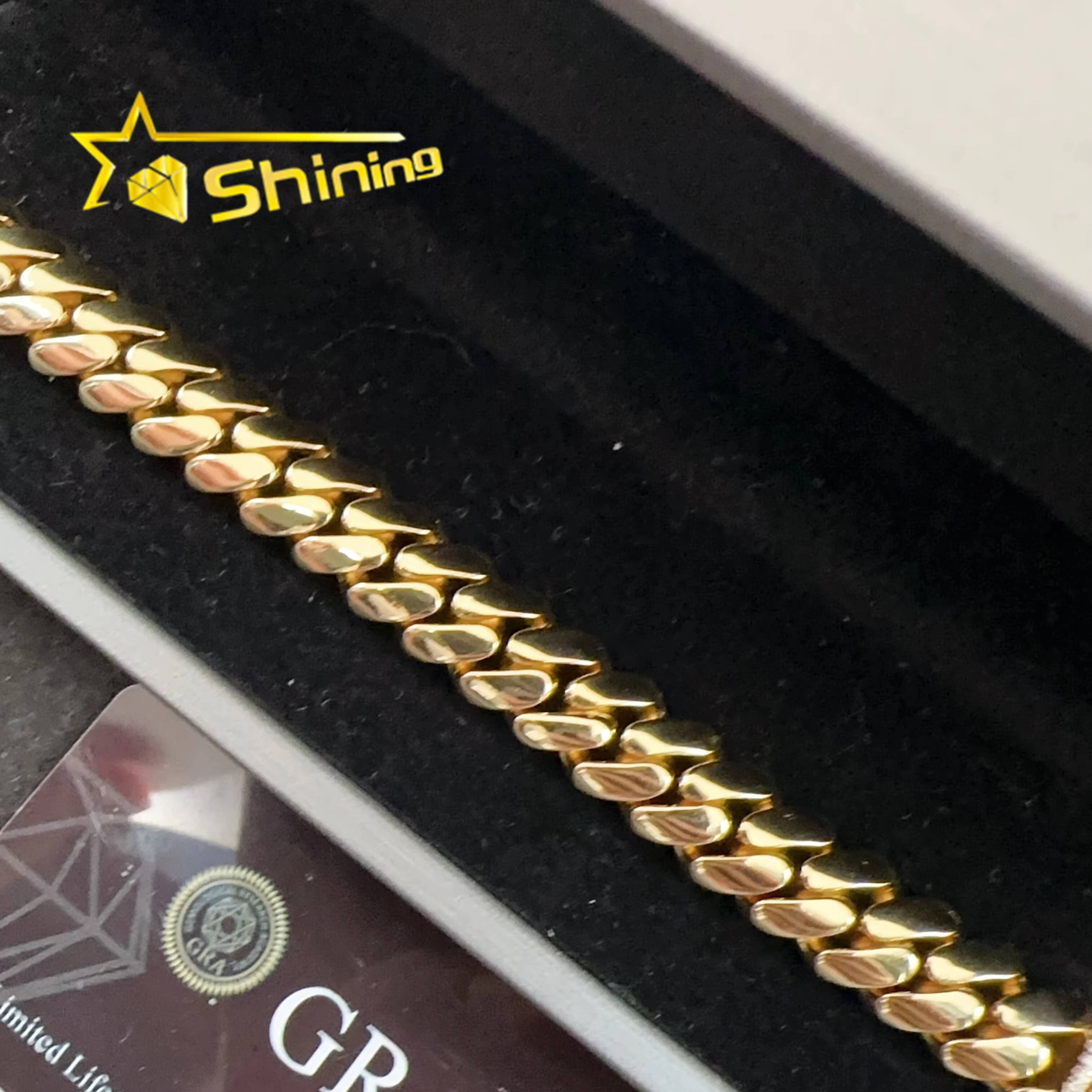 925 Sterling Silver Cuban 12mm Iced Out VVS Moissanite Clasp Hip Hop Jewelry Plain Cuban Bracelet