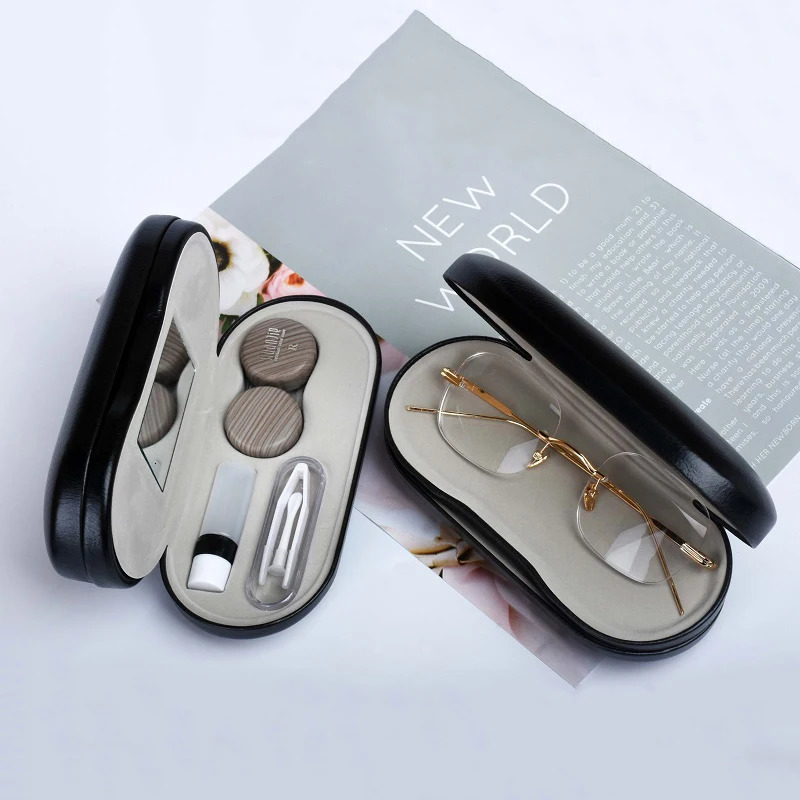 Pressureresistant dualpurpose doublelayer contact lens case woodgrain contact lens case fashion frame glasses case 250904