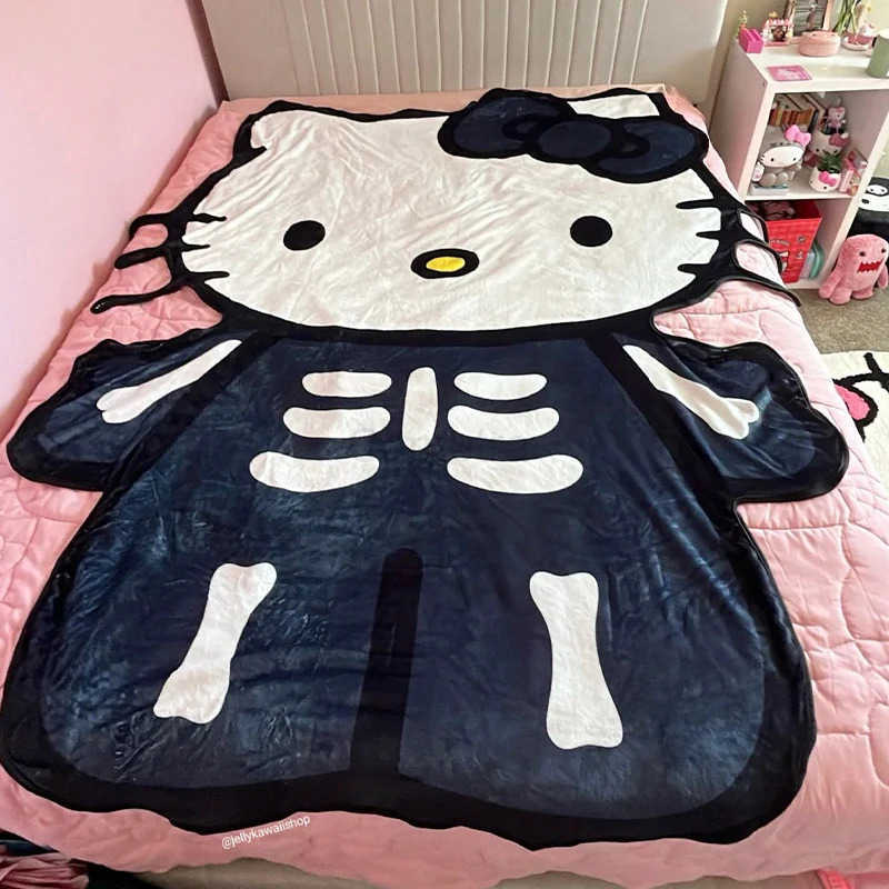 Sanrio Hello Kitty Halloween Blanket Flannel Throw Blanket Lightweight Blankets Soft Cozy for Bed Decor Home Bedsqread Christmas Gift L250904