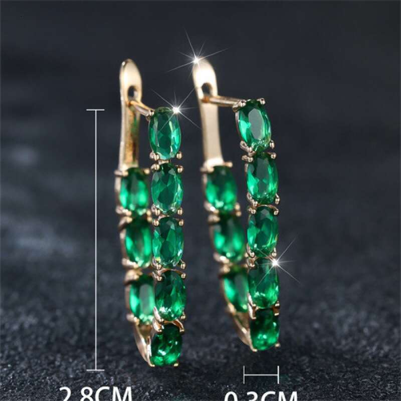 New V-Shaped Green Zircon Hoop Earrings - Elegant French Style Versatile Statement Earrings for Women