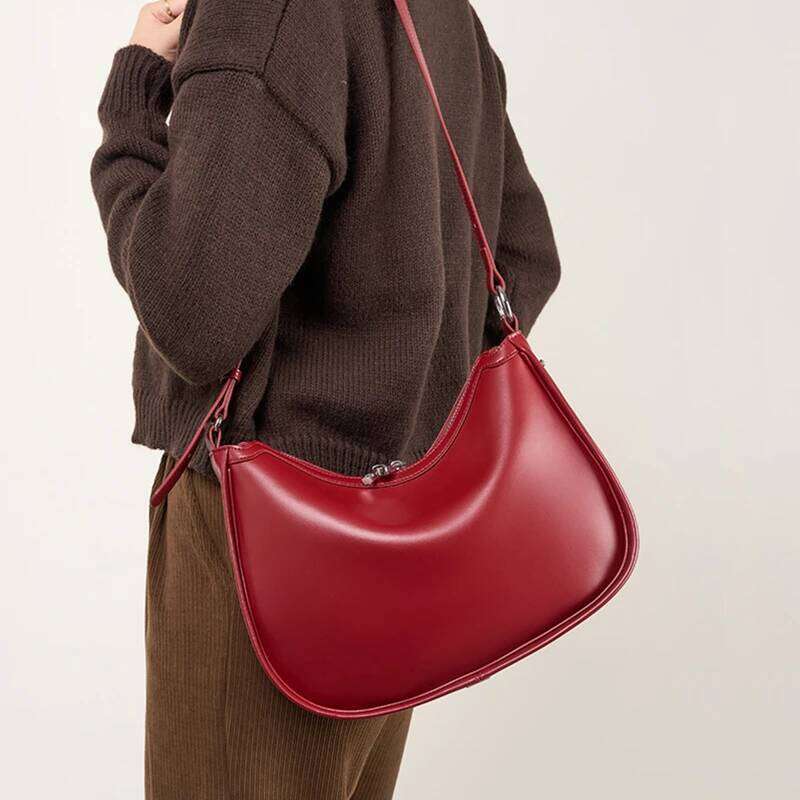 Burminsa Chic Genuine Leather Crescent Tote For Women 2025 Designer Underarm Shoulder Bags Hobo Ladies Handbags